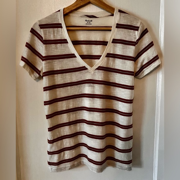 Madewell Tops - Madewell Striped Whisper Cotton V-neck T-Shirt